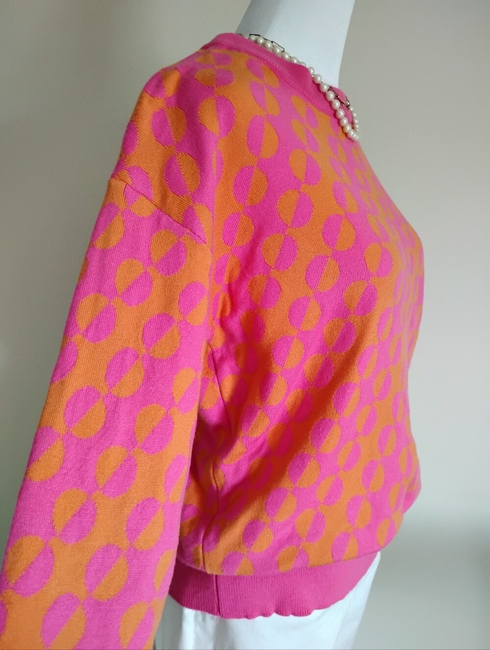 Cherie Collette Graphic Print Pink Orange Crewneck Sweater Dopamine Size Large - Picture 5 of 12